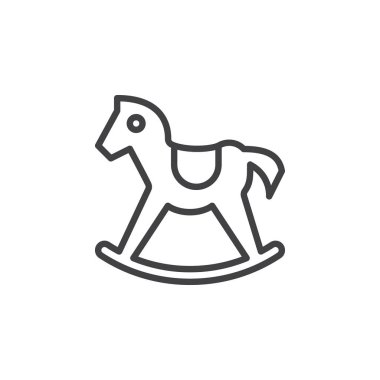 Sallanan at satırı simgesi, Anahat vektör işareti, üzerinde beyaz izole doğrusal stil piktogram. Çocuk, çocuk sembolü, logo illüstrasyon için oyuncaklar