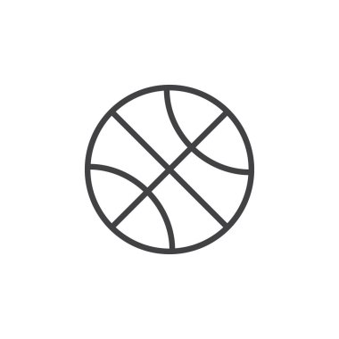 Basketbol topu satırı simgesi, Anahat vektör işareti üzerinde beyaz izole doğrusal stil piktogram. Spor ekipmanları sembolü, logo illüstrasyon