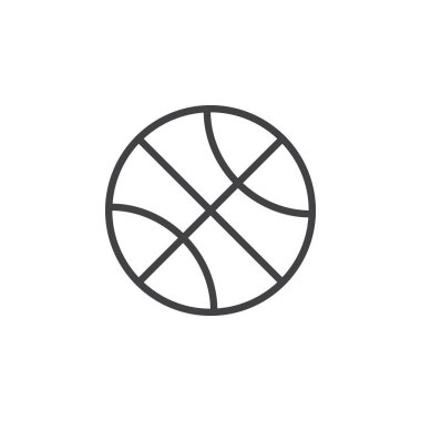 Basketbol topu satırı simgesi, Anahat vektör işareti üzerinde beyaz izole doğrusal stil piktogram. Spor ekipmanları sembolü, logo illüstrasyon