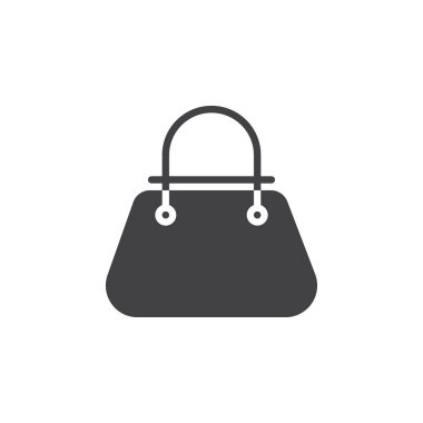 Çanta simge vektör, dolu düz işareti, üzerinde beyaz izole katı piktogram. Bayan el çantası sembolü, logo illüstrasyon