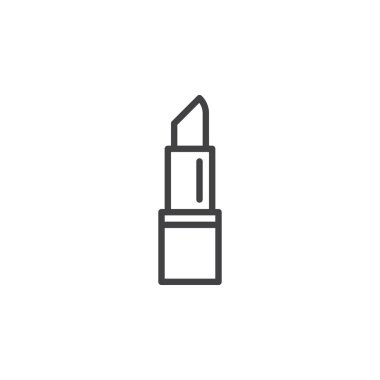 Ruj, allık satırı simgesi, Anahat vektör işareti üzerinde beyaz izole doğrusal stil piktogram. Bayan güzellik kozmetik sembolü, logo illüstrasyon