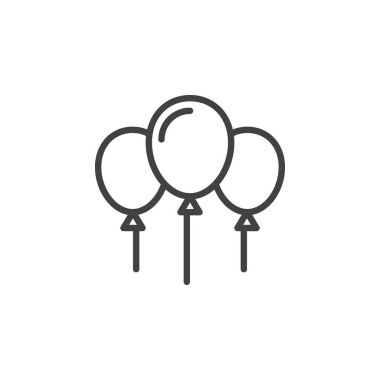 Balonlar satır simgesi, Anahat vektör işareti, üzerinde beyaz izole doğrusal stil piktogram. Olay süslemeleri sembolü, logo illüstrasyon