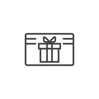 Hediye kartı sertifika satırı simgesi, vektör işareti, anahat üzerinde beyaz izole doğrusal stil piktogram. Sembol, logo illüstrasyon