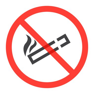 Sigara çizgisi simgesinde yasağı kırmızı daire, Sigara yasağı veya Dur işareti, sembol yasak. Vektör çizim üzerinde beyaz izole