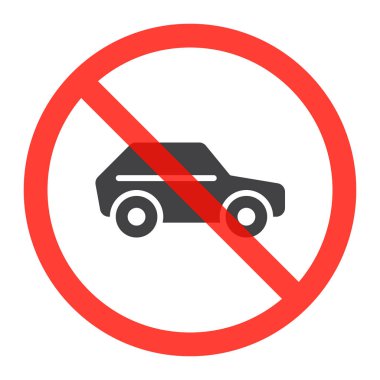 Araba simgesini yasağı kırmızı daire, park yasağı işareti yasak sembolü. Vektör çizim üzerinde beyaz izole