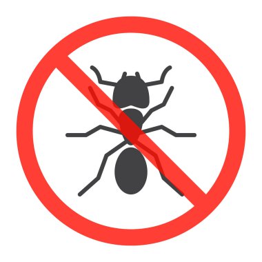 Karınca yasak işareti yok, yasak kırmızı daire ikonu, yasak sembol. Vektör illüstrasyonu beyazda izole edildi