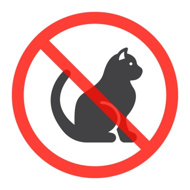 Kedi simgesi yasağı kırmızı daire içinde işaret, sembol yasak Evcil hayvan yasak. Vektör çizim üzerinde beyaz izole