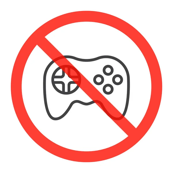 Gamepad Çizgisi Simgesinde Yasağı Kırmızı Daire Hiçbir Bilgisayar Oyunları Işareti — Stok Vektör