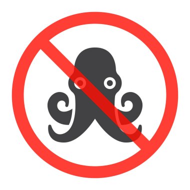 Kalamar simgesi yasağı kırmızı daire içinde sualtı hiçbir hayvan işaret, sembol yasak yasak. Vektör çizim üzerinde beyaz izole