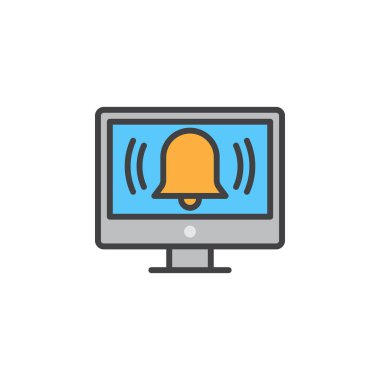 Bilgisayar alarm yazılım satırı simgesi, doldurulmuş Anahat vektör işareti, üzerinde beyaz izole doğrusal renkli sembol. Sembol, logo illüstrasyon