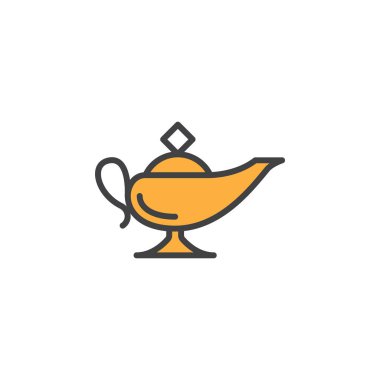 Sihirli yağ lambası satırı simgesi, doldurulmuş Anahat vektör işareti, üzerinde beyaz izole doğrusal renkli sembol. Sembol, logo illüstrasyon