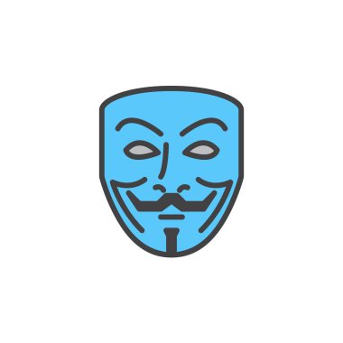 Anonim maskesi satırı simgesi, doldurulmuş Anahat vektör işareti, üzerinde beyaz izole doğrusal renkli sembol. Hacker sembolü, logo illüstrasyon