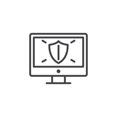 Internet güvenlik sistemi satırı simgesi, Anahat vektör işareti, doğrusal piktogram beyaz izole. Bilgisayar koruma yazılımı simgesini, logo illüstrasyon