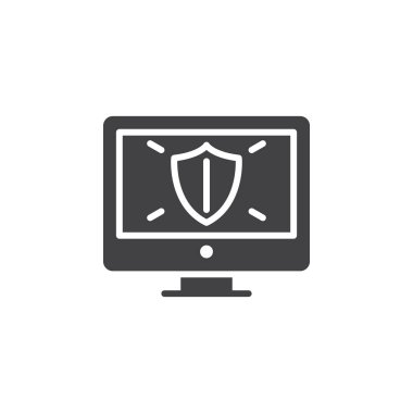 Internet güvenlik sistem simge vektör, düz işareti, üzerinde beyaz izole katı piktogram dolu. Bilgisayar koruma yazılımı simgesini, logo illüstrasyon