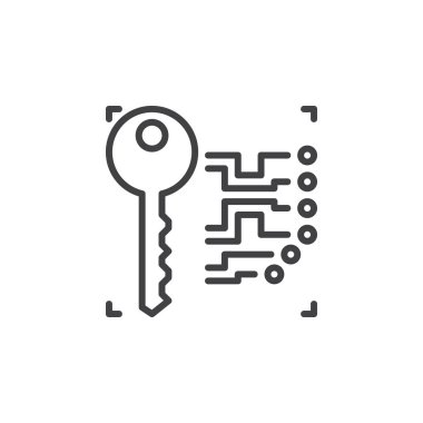 Elektronik anahtar satırı simgesi, Anahat vektör işareti, doğrusal piktogram beyaz izole. Sembol, logo illüstrasyon