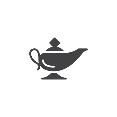 Sihirli yağ lambası simge vektör, dolu düz işareti, üzerinde beyaz izole katı piktogram. Sembol, logo illüstrasyon