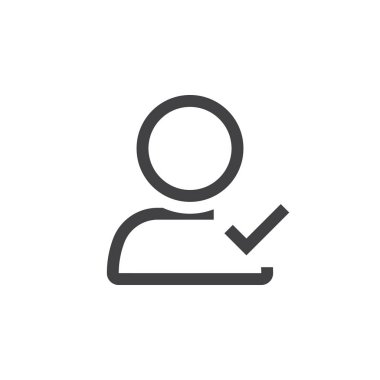 Kullanıcı profili onay işareti simgesiyle. doğrulanmış hesap satırı simgesi, Anahat vektör logo illüstrasyon, doğrusal piktogram beyaz izole