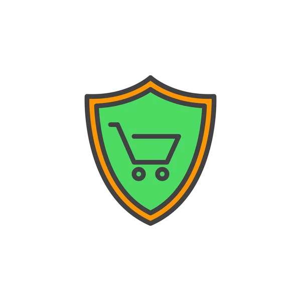 Shield Shopping Cart Line Icon Filled Outline Vector Sign Linear — Stock Vector