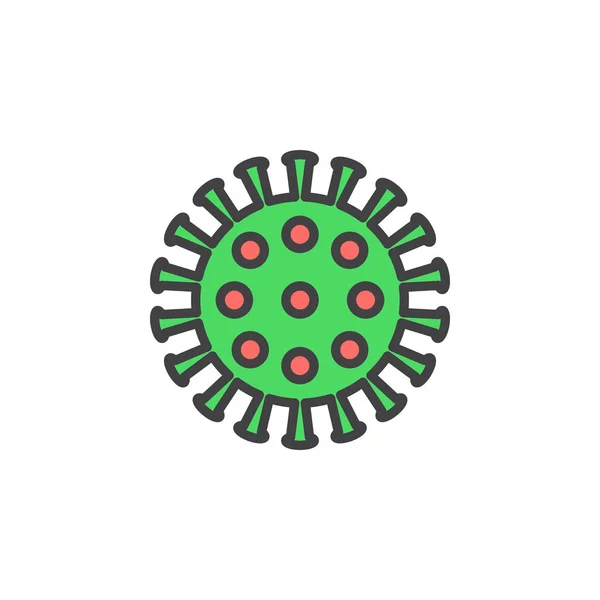 コロナ ウイルス ウイルスの線アイコンいっぱいアウトライン ベクトル記号 線形のカラフルなピクトグラムを白で隔離 シンボル ロゴの図 — ストックベクタ