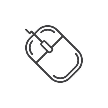 Bilgisayar fare çizgi simgesi, Anahat vektör işareti üzerinde beyaz izole doğrusal stil piktogram. Sembol, logo illüstrasyon. Düzenlenebilir inme. Piksel mükemmel