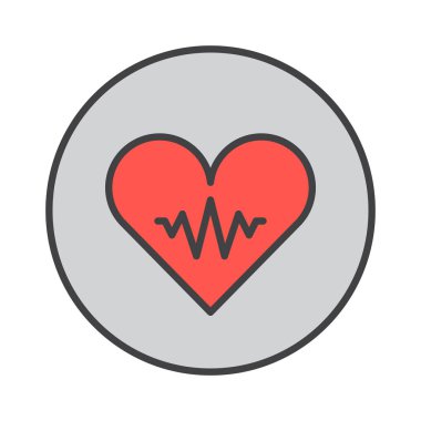 Nabız, kalp atışı anahat simgesi, renkli vektör işareti, dairesel düz piktogram yuvarlak dolu. Sembol, logo illüstrasyon