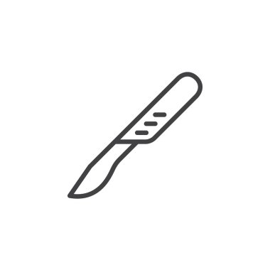 Cerrahi neşter satırı simgesi, Anahat vektör işareti üzerinde beyaz izole doğrusal stil piktogram. Sembol, logo illüstrasyon. Düzenlenebilir inme. Piksel mükemmel