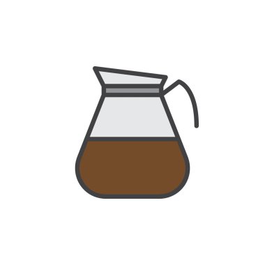 Kahve pot doldurulmuş anahat simgesini, çizgi vektör işareti, üzerinde beyaz izole doğrusal renkli sembol. Sembol, logo illüstrasyon. Piksel mükemmel