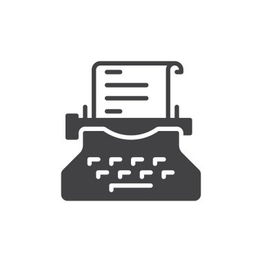 Daktilo simge vektör, düz işareti, üzerinde beyaz izole katı piktogram dolu. Copywriting sembolü, logo illüstrasyon. Piksel mükemmel