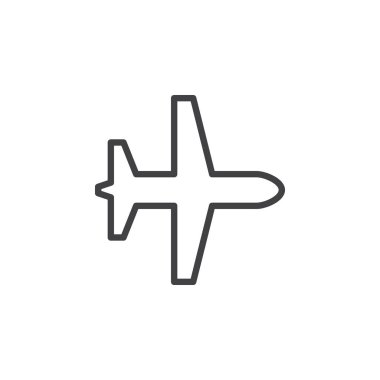 Uçak, uçak modu satırı simgesi, Anahat vektör işareti üzerinde beyaz izole doğrusal stil piktogram. Sembol, logo illüstrasyon. Düzenlenebilir inme. Piksel mükemmel