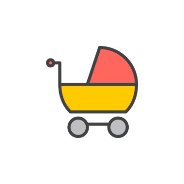 Bebek arabası, çocuk arabası anahat simgesini, çizgi vektör işareti, doğrusal renkli sembol dolu. Sembol, logo illüstrasyon. Piksel mükemmel