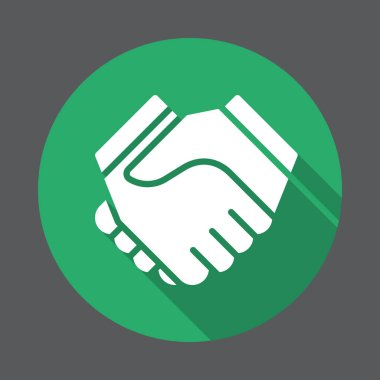 El sıkışma, ortaklık düz simgesi. Renkli düğme dairesel vektör uzun gölge efekti ile oturum açın. Düz stil tasarım