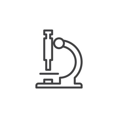 Mikroskop satırı simgesi, Anahat vektör işareti üzerinde beyaz izole doğrusal stil piktogram. Araştırma sembolü, logo illüstrasyon. Düzenlenebilir inme. Piksel mükemmel