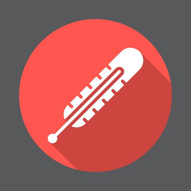 Tıbbi termometre düz simgesi. Renkli düğme dairesel vektör uzun gölge efekti ile oturum açın. Düz stil tasarım