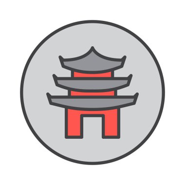 Pagoda doldurulmuş anahat simgesini, renkli vektör işareti, dairesel düz piktogram yuvarlak. Sembol, logo illüstrasyon