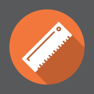 Cetvel düz simgesi. Renkli düğme dairesel vektör uzun gölge efekti ile oturum açın. Düz stil tasarım