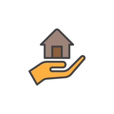 Evi tutan el doldurulmuş anahat simgesini, çizgi vektör işareti, doğrusal renkli sembol. Sembol, logo illüstrasyon. Piksel mükemmel