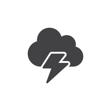 Bulut, yıldırım simge vektör, düz işareti, üzerinde beyaz izole katı piktogram dolu. Sembol, logo illüstrasyon. Piksel mükemmel