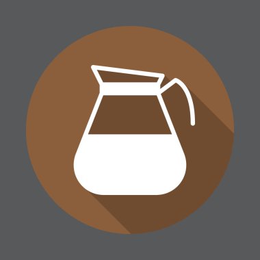 Kahve pot düz simgesi. Renkli düğme dairesel vektör uzun gölge efekti ile oturum açın. Düz stil tasarım