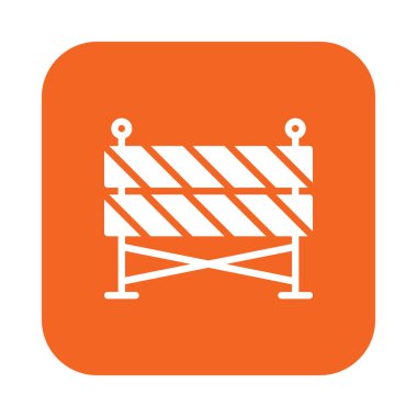 İnşaat bariyer düz simgesi, dolgulu vektör işareti, yuvarlatılmış kare düğmesini üzerinde beyaz izole renkli sembol. Sembol, logo illüstrasyon. Düz tasarım, piksel mükemmel