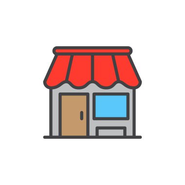 Alışveriş, doldurulmuş anahat simgesini, vektör işareti, Pazar renkli resimde saklamak