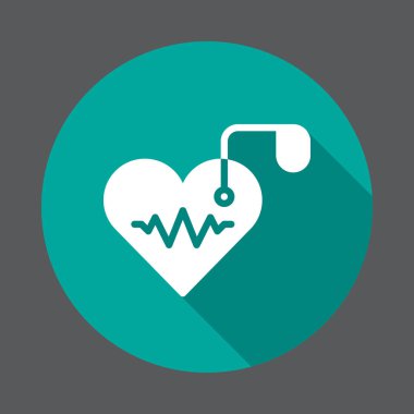 Yapay kalp pili düz simgesi. Renkli düğme dairesel vektör uzun gölge efekti ile oturum açın. Düz stil tasarım