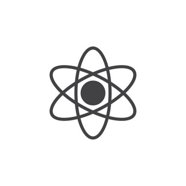 Atom simge vektör, düz işareti, üzerinde beyaz izole katı piktogram dolu. Bilim sembolü, logo illüstrasyon. Piksel mükemmel