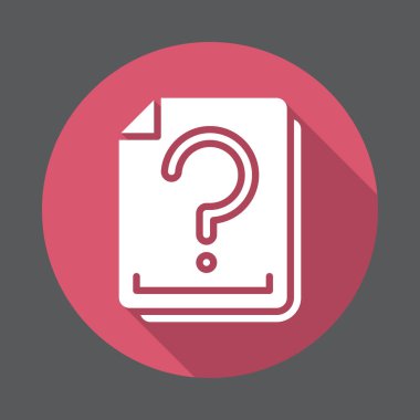 Soruları belge düz simgesi. Renkli düğme dairesel vektör uzun gölge efekti ile oturum açın. Düz stil tasarım