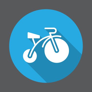 Çocuk Bisiklet düz simgesi. Renkli düğme dairesel vektör uzun gölge efekti ile oturum açın. Düz stil tasarım