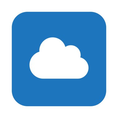 Bulut düz simgesi, dolgulu vektör işareti, yuvarlatılmış kare düğmesini üzerinde beyaz izole renkli sembol. Sembol, logo illüstrasyon. Düz tasarım, piksel mükemmel