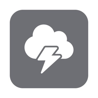 Bulut, yıldırım düz kutsal kişilerin resmi, vektör işareti, yuvarlatılmış kare düğmesini üzerinde beyaz izole renkli sembol dolu. Sembol, logo illüstrasyon. Düz tasarım, piksel mükemmel