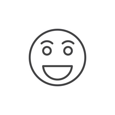 Yüz, mutlu gülümseme emoji satırı simgesi, sırıtarak Anahat vektör işareti, üzerinde beyaz izole doğrusal stil piktogram. Sembol, logo illüstrasyon. Düzenlenebilir inme. Piksel mükemmel