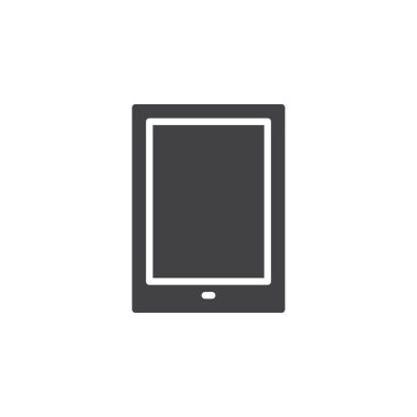 Tablet bilgisayar simge vektör, dolu düz işareti, üzerinde beyaz izole katı piktogram. Sembol, logo illüstrasyon. Piksel mükemmel