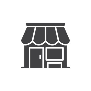 Dükkanı, Mağazası simge vektör, düz işareti, üzerinde beyaz izole katı piktogram dolu. Pazar sembol, logo illüstrasyon. Piksel mükemmel