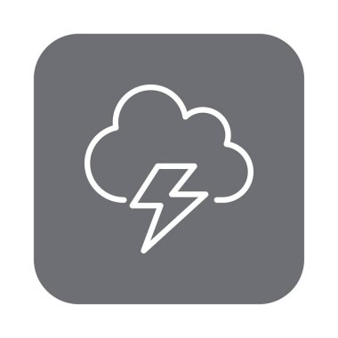 Bulut, yıldırım düz çizgi simgesi, doğrusal vektör tabelada beyaz izole renkli yuvarlak kare düğme. Sembol, logo illüstrasyon. Düz tasarım, piksel mükemmel